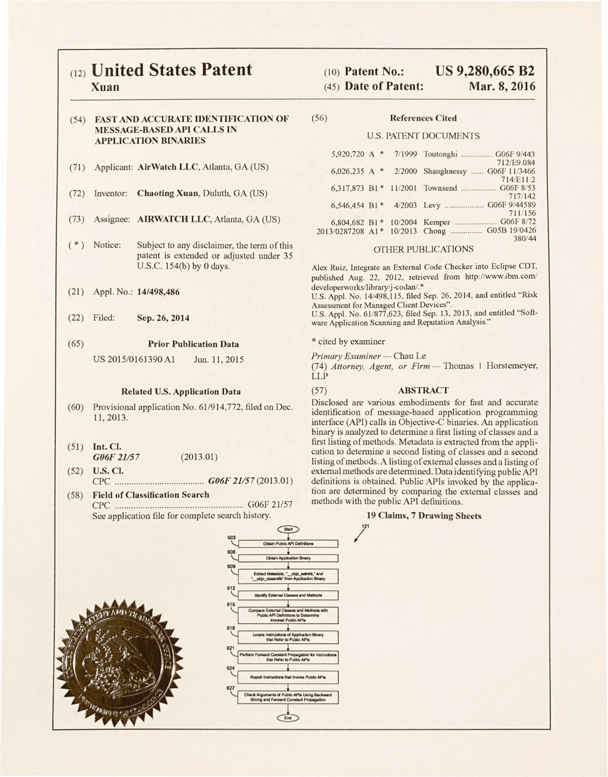 Patent Certifcate Unmounted Parchment US Patent Services LLC